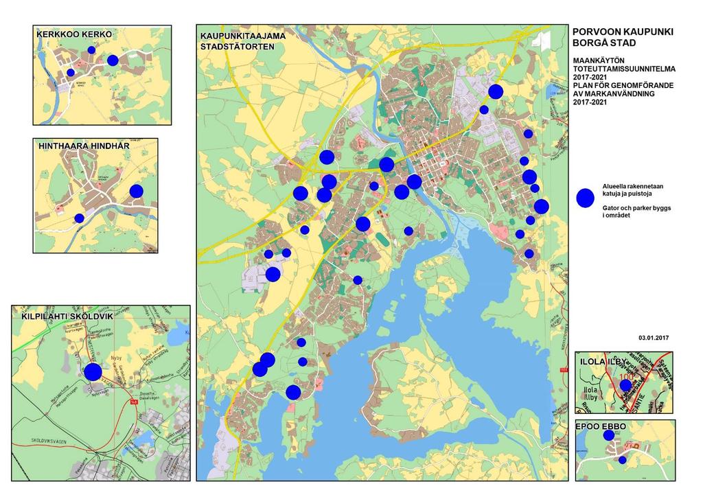 KADUT, PUISTOT JA VERKOSTOT 2017-2021 Vuonna 2017 uusien alueiden katu- ja puistorakentamisen kustannusarvio: milj.