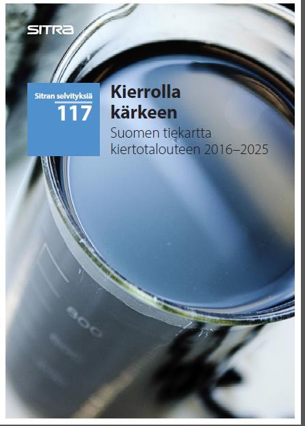 Suomen tiekartta kiertotalouteen Luonnonvarojen kulutus irti hyvinvoinnin ja talouden kasvusta 3 Mrd potentiaali v 2030 mennessä/vuosi 5