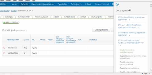 6. Oppiaineen arviointikohteiden mukaisen sanallisen arviointiasteikon saat näkyviin, kun kaksoisklikkaat oppilaan kohdalla arviointiaihe-sarakkeessa. 10. Avaa ylhäältä Lausepankki. 7.