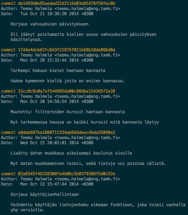 28 KUVA 13. Commit esimerkkejä 7.3 Internet-selaimen debug-työkalut Nykyaikana Internet-selaimissa on hyvät debug-työkalut sisäänrakennettuna. Niiden opettelu onkin tärkeä osa web-kehitystä.
