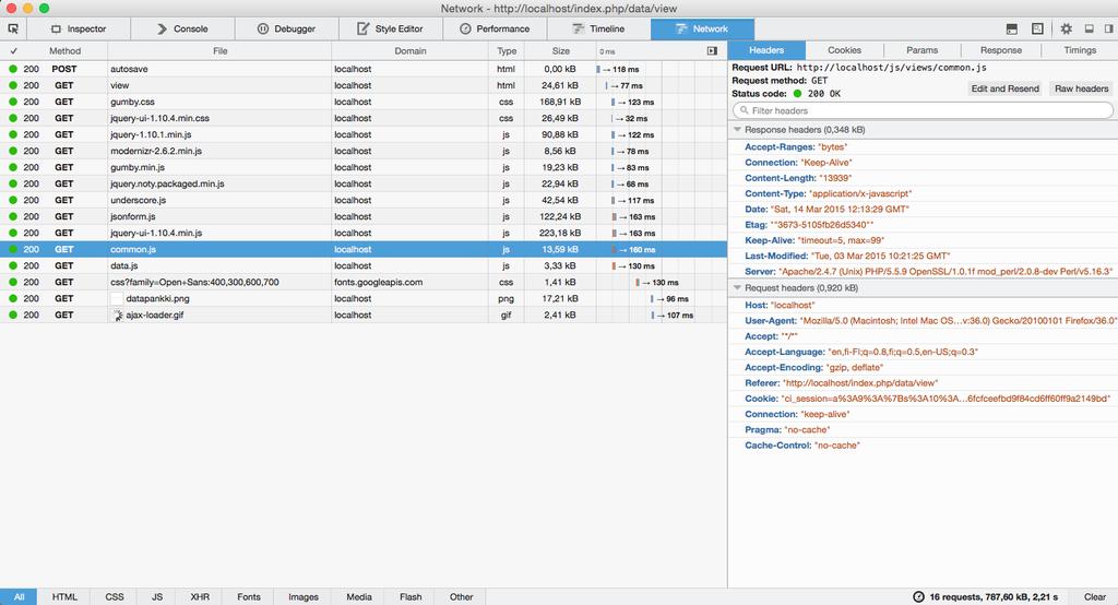 29 KUVA 14. Firefox-selaimen debug-työkalut Muita debug-työkalujen tärkeitä toimintoja on mm. konsoli (kuva 15). Konsoli näyttää jos sivulla on tapahtunut virheitä.