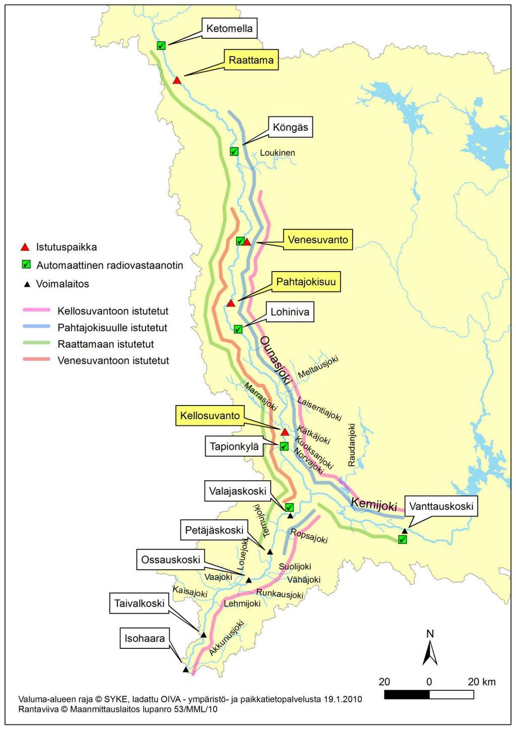 Ylisiirrettyjen lohien radiotelemetriaseuranta Ounasjoella 2009-2011 ja 2015 2010 Levittäytyminen ja kuolleisuus Ylisiirtolohet levittäytyivät laajalle alueelle. Tarvitaan > 1 vapautuspaikkoja.