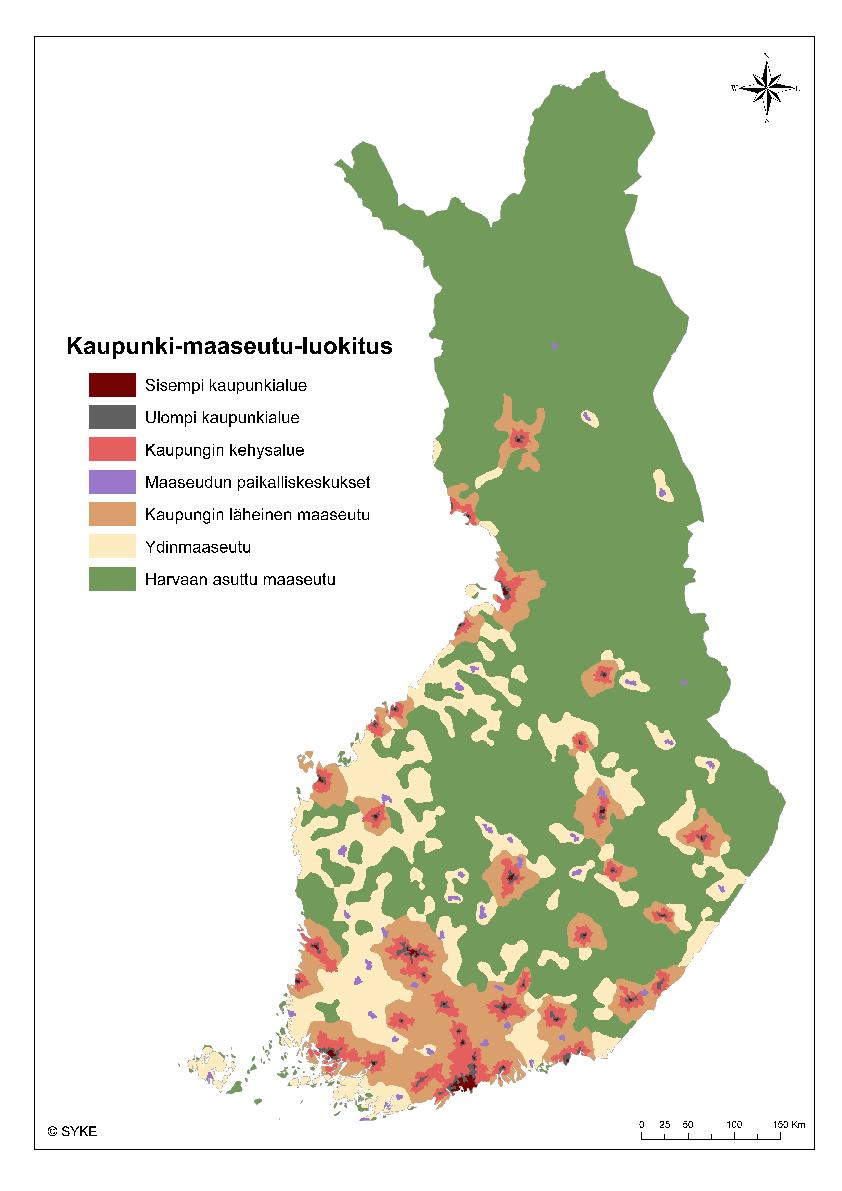 MAASEUTUJEN KIRJO 95% maaseutua ( 4 luokkaa) 31% väestöstä 1,65 milj.