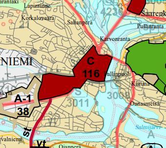 Kuva 2. Suunnittelualueen sijainti, suunnittelualue on rajattu punaisella katkoviivalla. SUUNNITTELUALUE Kaavamuutosalue sijaitsee Rovaniemen kaupungin 1.