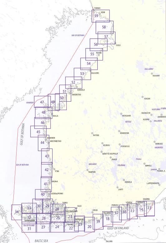 14 Kuva 2. Rannikkokartat 13 59 kattavat Suomen merenranta-alueet (13). Erikoiskartat kuvaavat tärkeimpiä satamiamme.