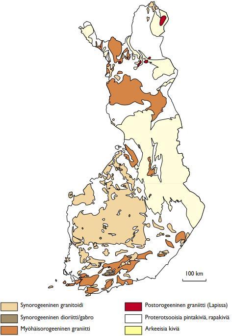 Maamme orogeeniset syväkivet Varhaisproterotsooisia, 1 900 1 800 miljoonaa vuotta sitten syntyneitä syväkiviä on eniten Keski-Suomessa. Toinen laaja syväkivialue on Keski- Lapissa.