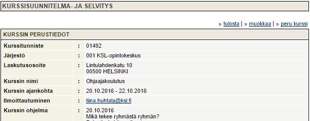 Kurssiselvitys Klikkaamalla muokkaa -painiketta pääset