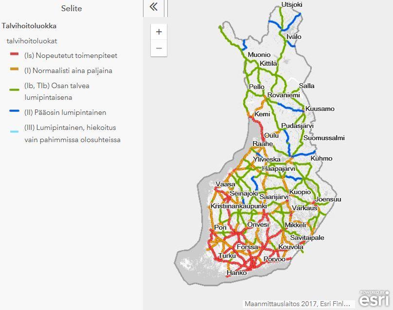 17 Kuva 2. Talvihoitoluokat Suomessa. /6/ 3.2 Kitkavaatimukset Taulukko 2. Kitka-arvot.