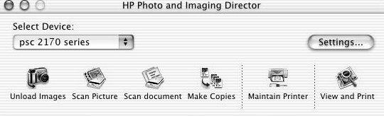 etupaneelin käyttäminen 3 6 1 2 4 5 7 8 hp:n valokuva- ja kuvankäsittelyohjelma Macintosh-käyttöjärjestelmille OS9 ja OSX ominaisuus tarkoitus 1 Unload Images (Siirrä kuvat): Siirtää valokuvakortilla