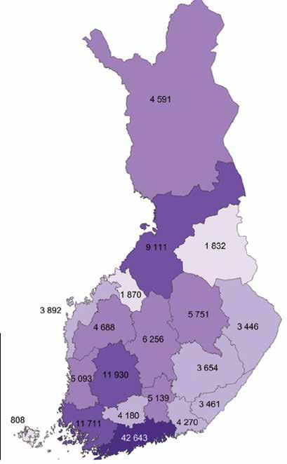 Vähittäiskaupan henkilöstö maakunnittain vuonna 2013 Vähittäiskaupan liikevaihdon alueellinen jakautuminen Suomessa