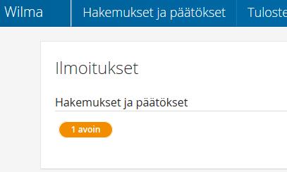 Hakemuksen muokkaaminen hakuaikana Voit muokata hakemusta tarvittaessa hakuaikana. Näet heti kirjauduttuasi etusivulla, että sinulla on avoimia hakemuksia (hakuaika kesken tai päätös tekemättä).