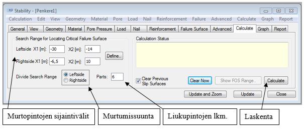 79 2.6.10 Laskenta Calculate välilehdellä määritellään laskennan asetukset ja käynnistetään laskenta.