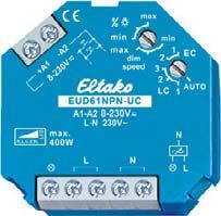 Valonsäädin / painikehimmennin koje- ja jakorasiaan EUD61NPN 20 EUD61NPN-UC Yllä tehdasasetukset Yleishimmennin. MOSFET-transistori, kork. 400W. Automaattinen kuormantunnistus.