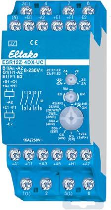 4-kanavainen elektroninen monitoimirele ESR12Z-4DX, impulssi- tai tehorele ESR12Z-4DX-UC 7 Yllä tehdasasetukset Keskus- ja ryhmäohjaus, 4 itsenäistä kosketinta per 1 sulkeutuva kosketin,