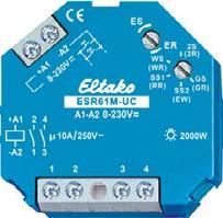 Elektroninen impulssirele ES61 Elektroninen monitoimirele ESR61M 8 ES61-UC ES61-UC Yksi (1) potentiaalivapaa sulkeutuva kosketin 10A/250V AC. Hehkulamppukuorma kork. 2000 W.