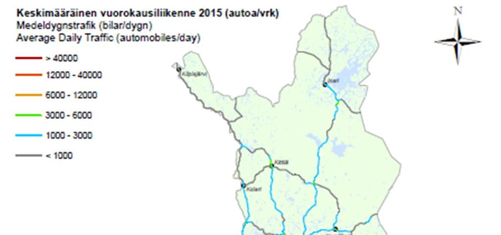 25 Kuva 19. Keskimääräinen vuorokausiliikenne 2015 (Liikennevirasto 2015).