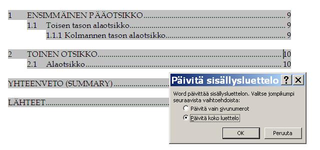 Sisällysluettelo 2(2) Päivitä koko luettelo