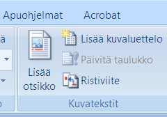 Taulukot ja kuviot luetteloon 1(2) Näin lisäät taulukko tai kaavio - otsikoita: 1.