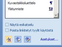 Tekstin stilisointia mallipohjassa 1(2) Jos et ole käyttänyt aiemmin tekstissäsi otsikkotyylejä: valitse otsikoille oikeat otsikkotyylit Valitse