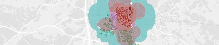 Kaupunkikudosten alueet Jalankulkukaupunki, 1 km - ydinalue Jalankulkukaupunki, 1 km - muu alue Jalankulkukaupunki, 2 km - ydinalue