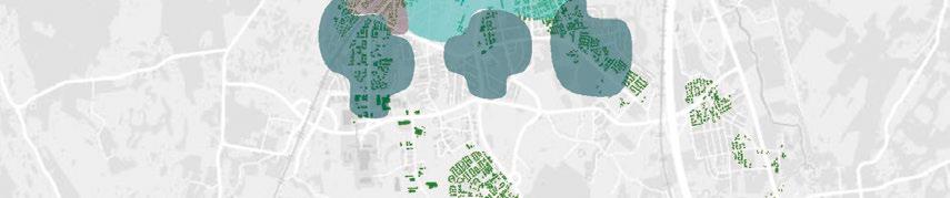 Kaupunkikudosten alueet Jalankulkukaupunki, 1 km - ydinalue Jalankulkukaupunki, 1 km - muu alue