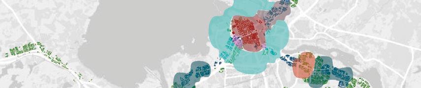 ydinalue Jalankulkukaupunki, 2 km - muu alue Alakeskus