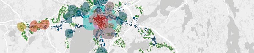 Jalankulkukaupunki, 2 km - ydinalue Jalankulkukaupunki, 2 km - muu alue Alakeskus Sisempi