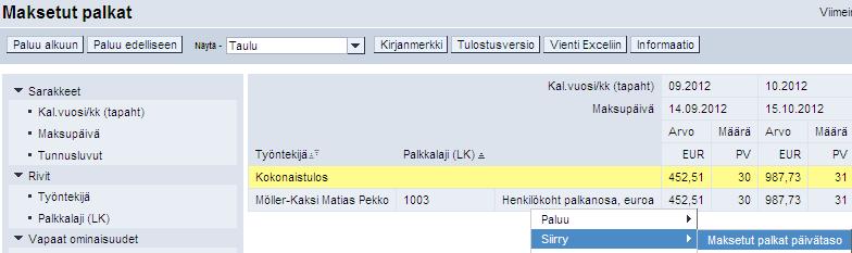 Valtiokonttori Ohje 1 (10) Mallit raporteista, joilla löydetään vastaavat tiedot kuin palkkojen katseluoikeuksilla 1.