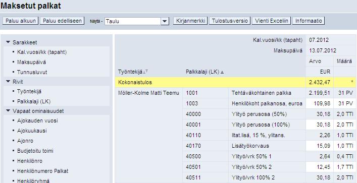 Raportin määrä-sarake ei näytä kokonaissummaa, jos kentissä on eri muodoissa ilmoitettuja tietoja (esim. päiviä ja tunteja).