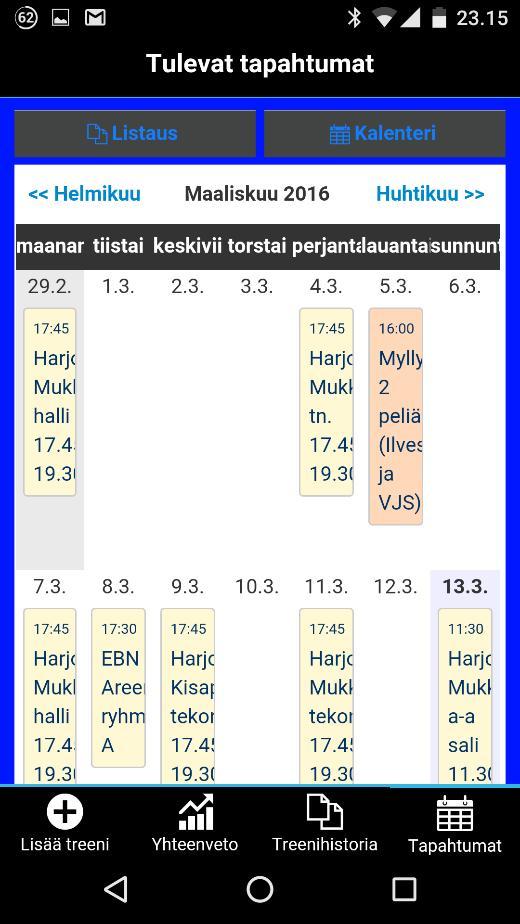 Tarkoituksena on lisätä sovellukseen toiminto, jolla harjoitemerkintöjä voi rajata esimerkiksi kuukausi- tai viikkotasolle.