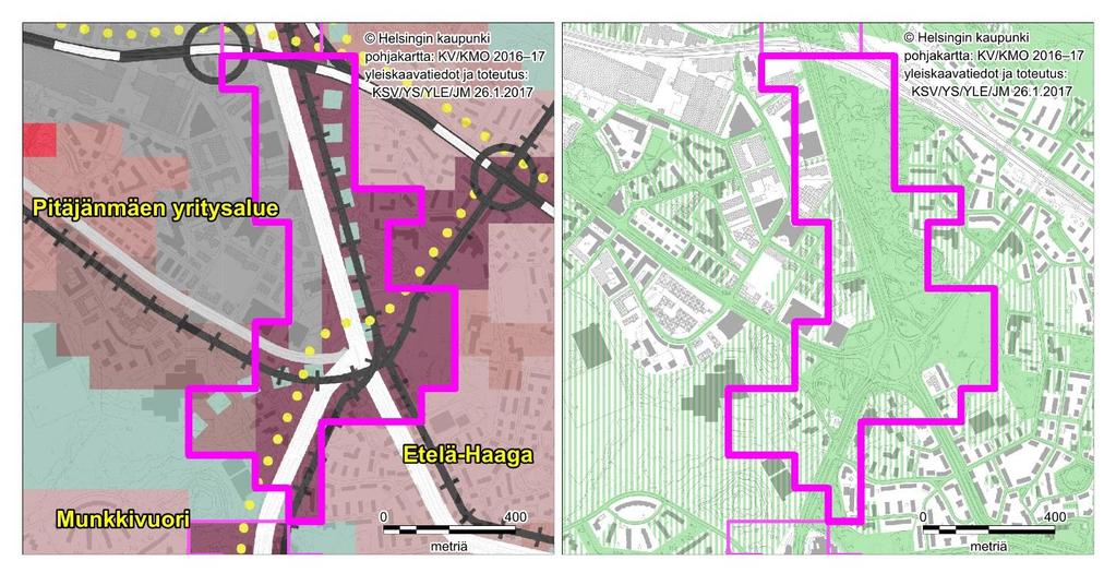 3.2 Vihdinbulevardi: Pitäjänmäki Etelä-Haaga Kohde yleiskaavakartalla Kaupungin maanomistus (vihreällä, ulosvuokrattu alue vihreällä pystyraidoituksella).