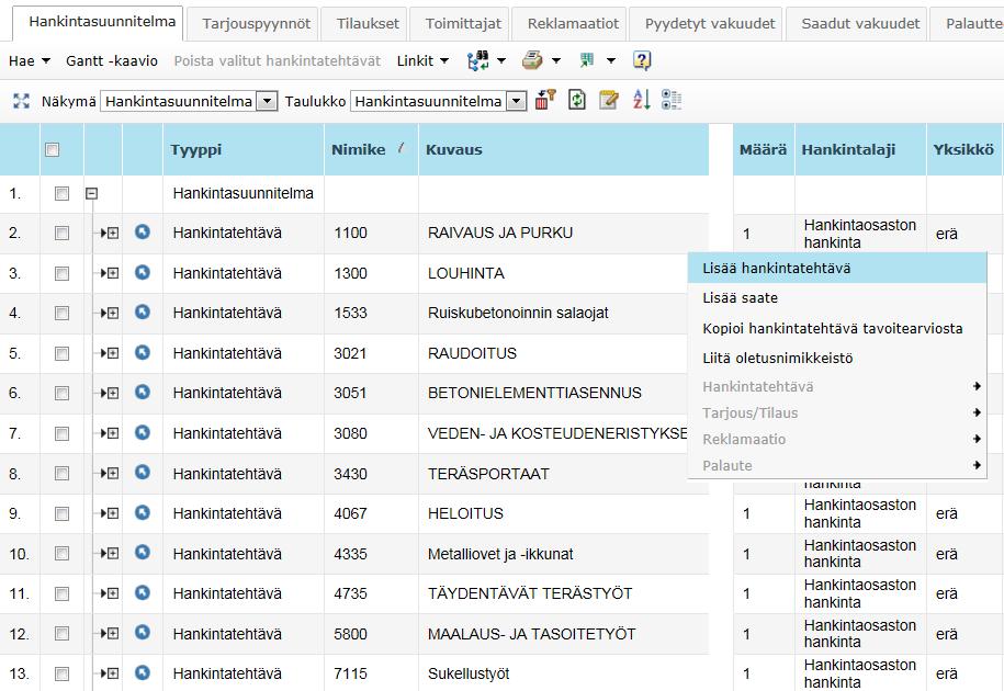 44 4.6.2 Hankintasuunnitelma ja ennakkotarjouspyynnöt Ainon kautta lähetään projektin kaikki tarjouspyynnöt ja niiden pohjalta tehdään myös aikanaan aliurakoista urakkasopimukset.