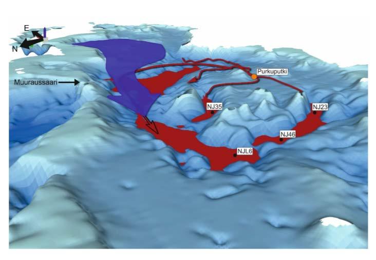 Kuva 6-34. Kaavamainen 3D-esitys Nuasjärvestä alkutalvesta jääpeitteen muodostumisen jälkeen.