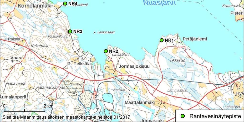 Näytteet otettiin rannan läheisyydestä niin, että ne kuvaavat uima-, pesu-, sauna- ja kasteluveden laatua (Ramboll Finland Oy 2016).