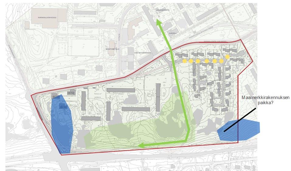 Kaakkoiskulma Rakentamisen paikkaa haettiin Tornihaukantien päästä, Sääksipuistosta ja Karakalliontien ja Rastaalantien risteyksestä.