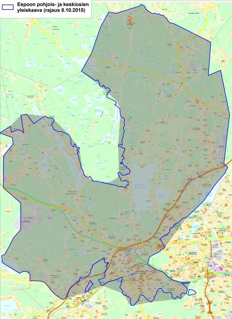 Espoon pohjois- ja keskiosien yleiskaava Suunnittelualue käsittää : Espoon pohjoisosien yleiskaavan osan I Espoon pohjoisosien yleiskaavan osan II Vihdintien pohjoispuolisen osan sekä Vihdintien