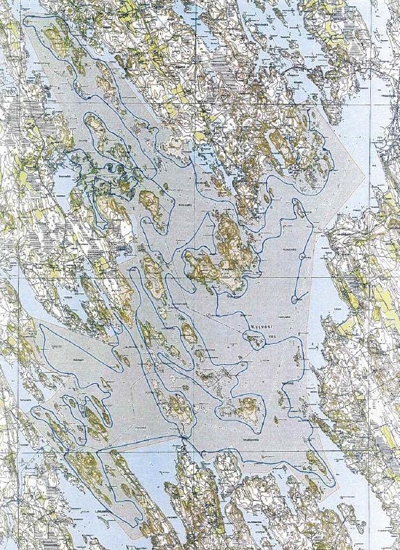 Kuva 1. Laskentareitti. Natura-alue kartassa oranssilla värillä. Pohjakartta Maanmittauslaitos 1/MML/12 Laskenta tehtiin 14. 26.6.2012 hyvissä olosuhteissa (taulukko 1).