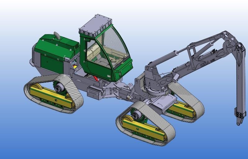 34 Kuva 13 Prosilva Harvesteri S4 teloilla. (Prosilva 2016) Telaston rakenne harvesteri Telaston hydraulinen vetomoottori sijaitsee telaston rakenteen ylimpänä.