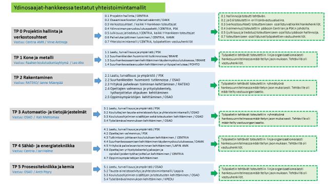 Hankkeen tehtäviä edistettiin erilaisin toimintatavoin ja samalla testattiin koulutusorganisaatioiden verkostomaisen yhteistyön toimintamalleja.