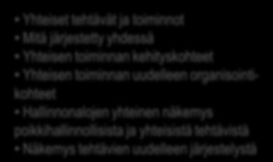 lomake Tiedon analysointi Hallinnonalojen yhteinen Yhteiset tehtävät ja toiminnot Mitä järjestetty yhdessä Yhteisen toiminnan