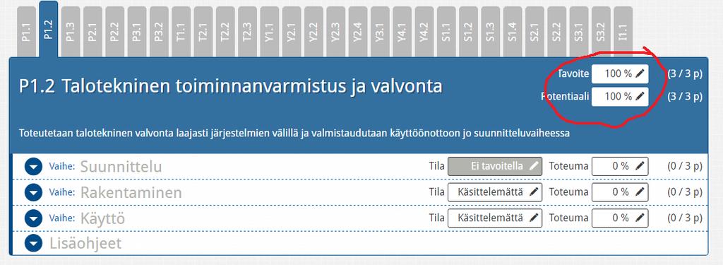 Klikkaamalla punaista kriteerin nimeä, pääsee käsittelemään yksittäisen kriteerin tietoja.