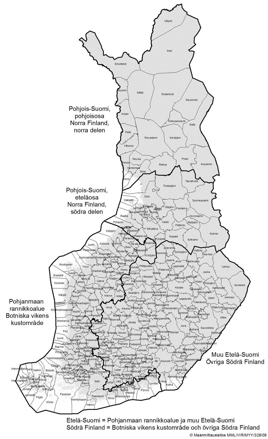 METSÄNTUTKIMUSLAITOS MÄÄRÄYS 1/2013 LIITE 2A Taulukoissa 3 7 ja 12 käytetty aluejako Metsäntutkimuslaitos Jokiniemenkuja 1, PL 18 Puh