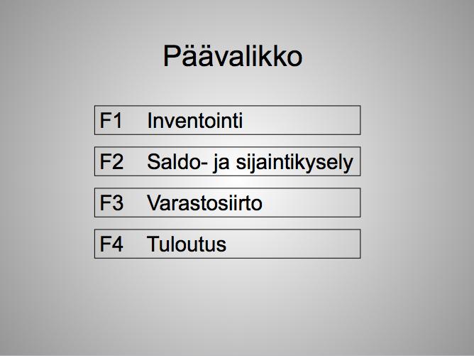 LIITTEET LIITE 1. Käsipäätenäyttömallit (1/10). Päävalikko.