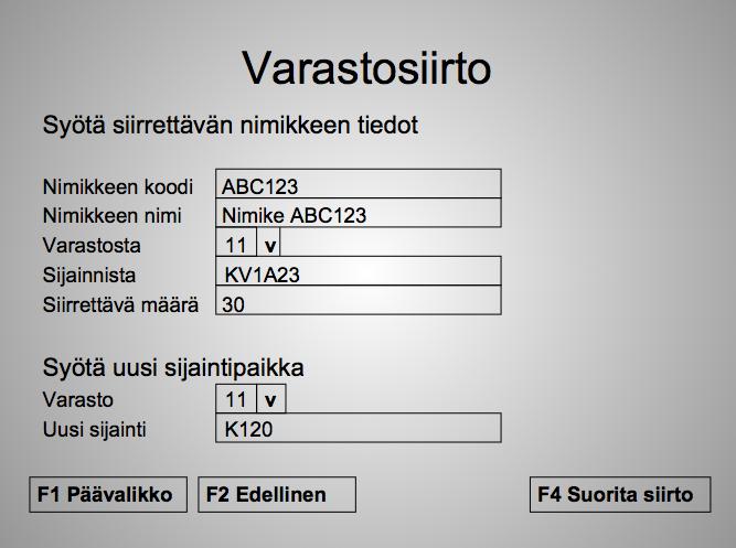 LIITE 1. Käsipäätenäyttömallit (7/10). Annetaan siirrettävän nimikkeen tiedot (esim.