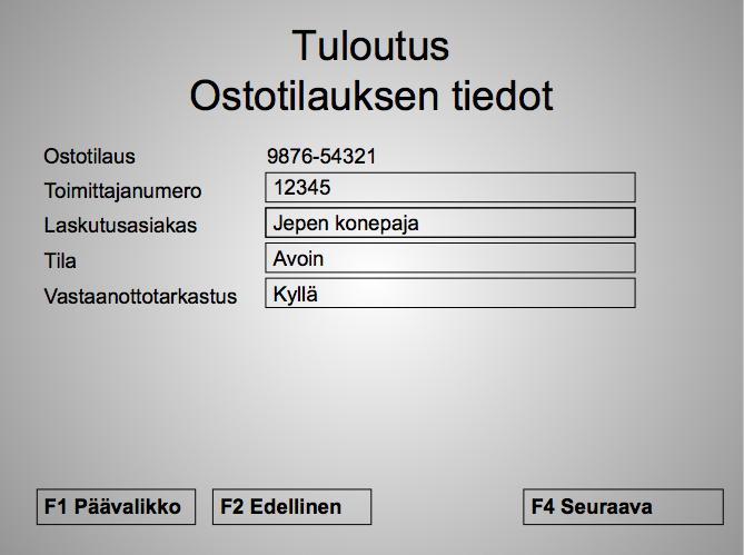 LIITE 1. Käsipäätenäyttömallit (9/10). Ostotilauksen tiedot.