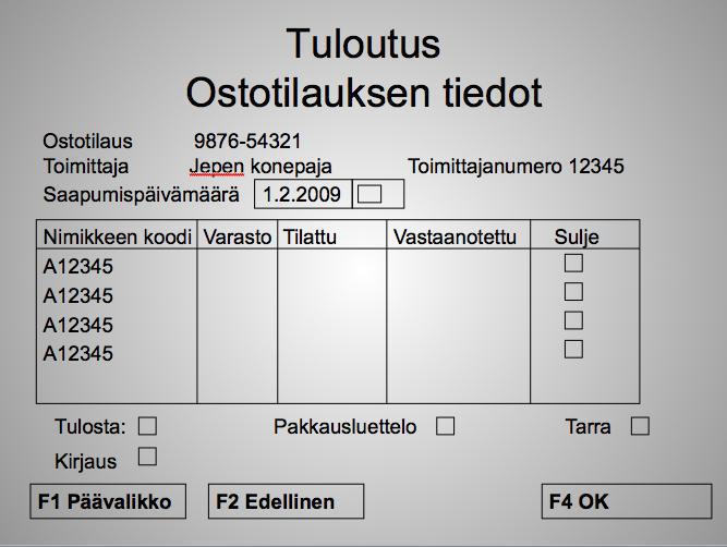 LIITE 1. Käsipäätenäyttömallit (10/10). Ostotilaus, toimittaja ja toimittajanumero ei ole tässä muutettavissa, koska ovat edellisen valikon vakiotietoja.
