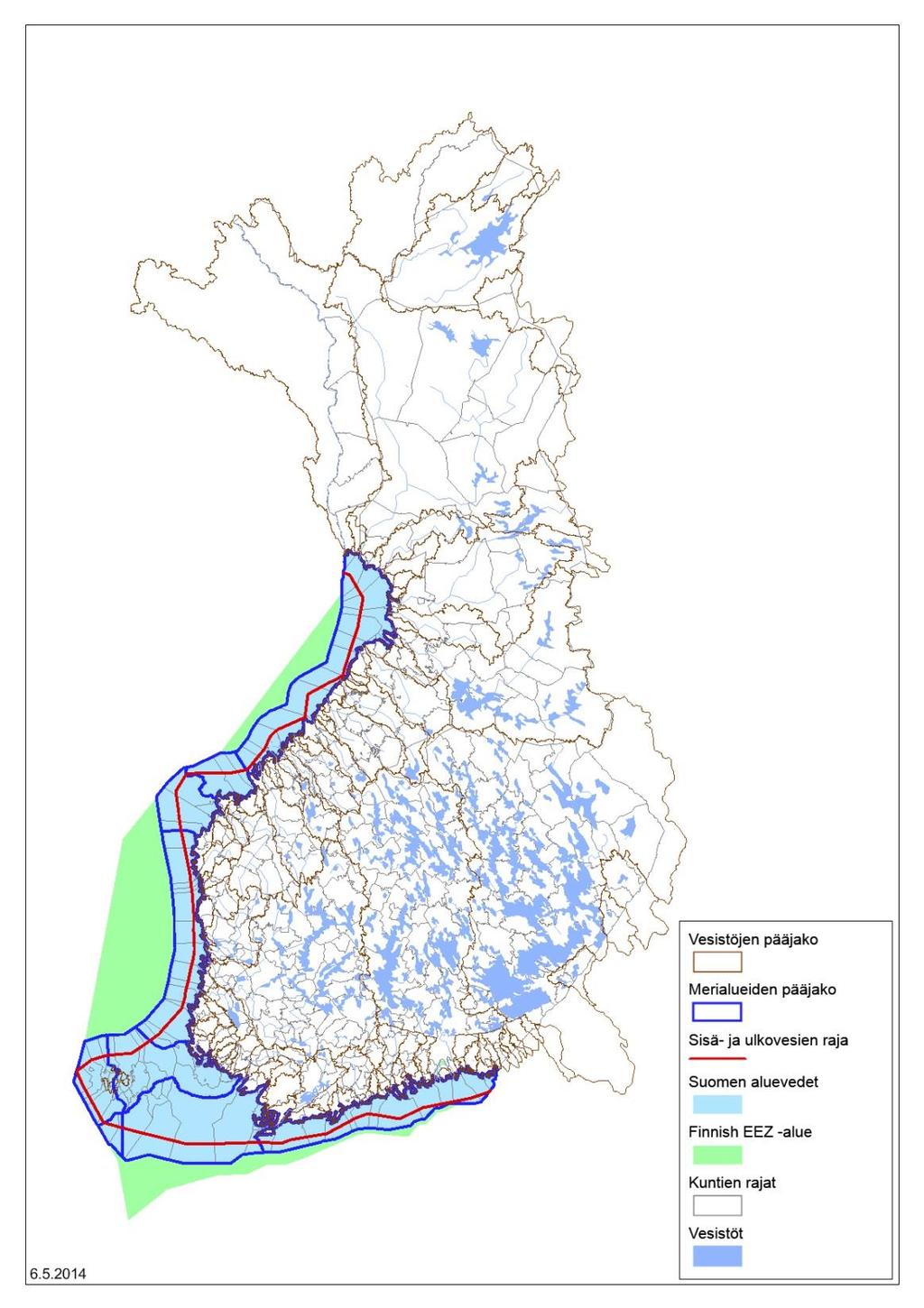 Suomen vesialueet o Makeaa vettä 8,8 % (8,2 %), 34 544 km². o Merivettä 13,4 % (19,5 %), 52 470 km².