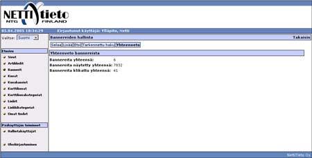 NTG CMS yhteenveto bannereista Bannereiden yhteenvedon kautta on mahdollista tarkistaa bannereiden