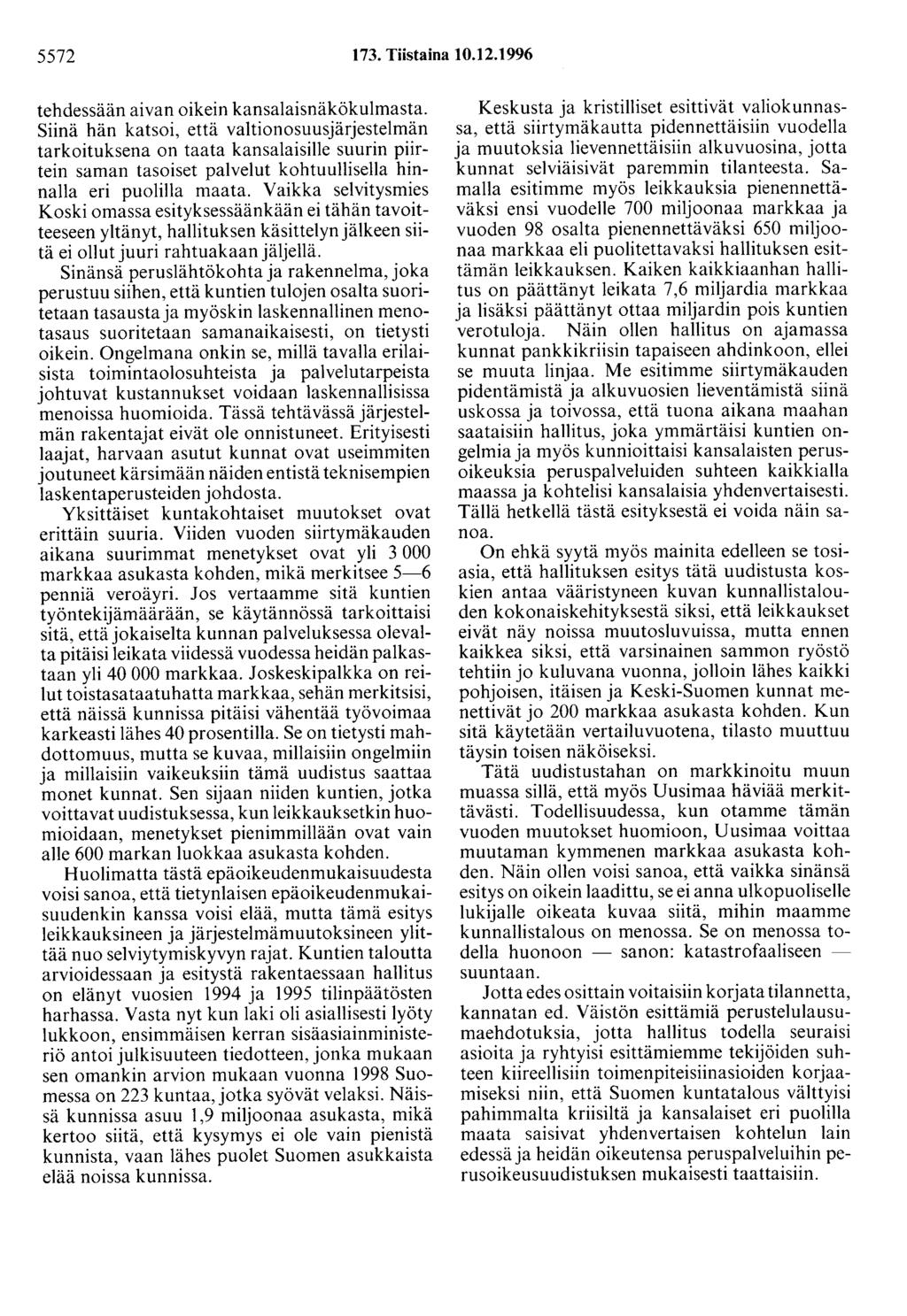 5572 173. Tiistaina 10.12.1996 tehdessään aivan oikein kansalaisnäkökulmasta.