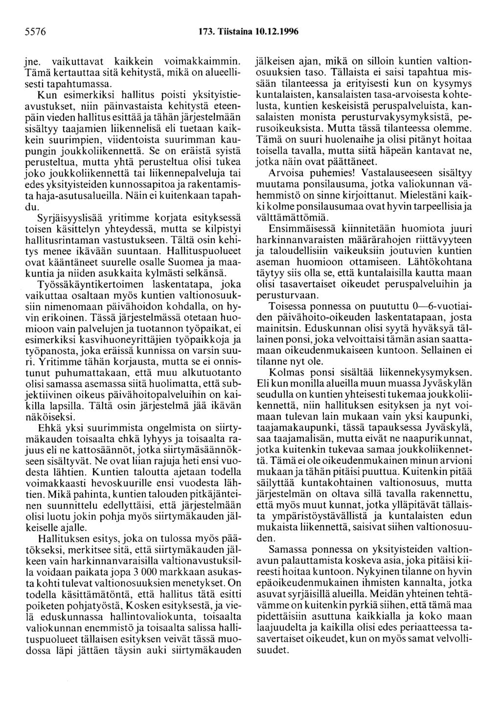 5576 173. Tiistaina 10.12.1996 jne. vaikuttavat kaikkein voimakkaimmin. Tämä kertauttaa sitä kehitystä, mikä on alueellisesti tapahtumassa.